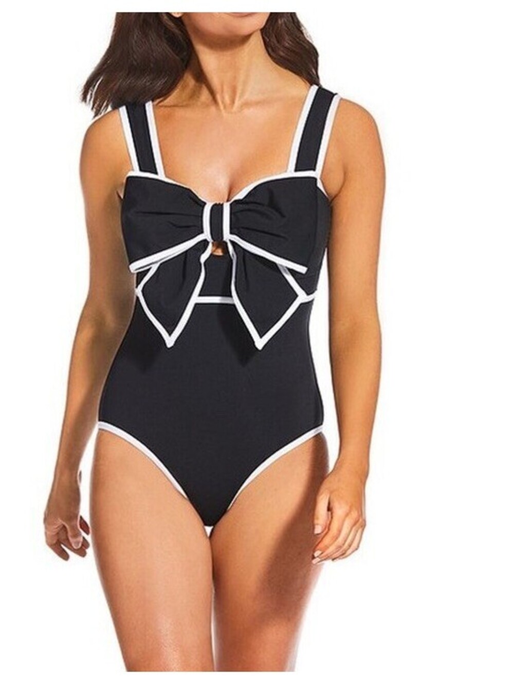 Alex Marie Black & White Trim Big Bow One Piece Swimsuit SMALL Retail $128